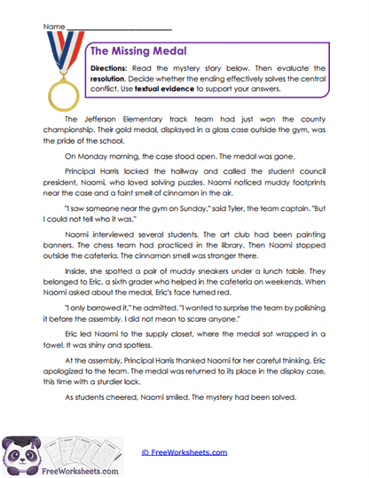 The Missing Medal Worksheet