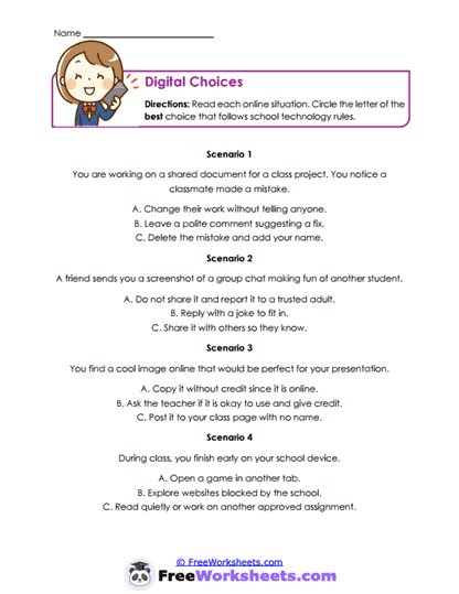 Digital Choices Worksheet
