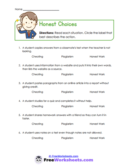 Honest Choices Worksheet