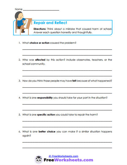Reflect Repair Worksheet