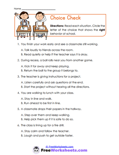 Choice Check Worksheet