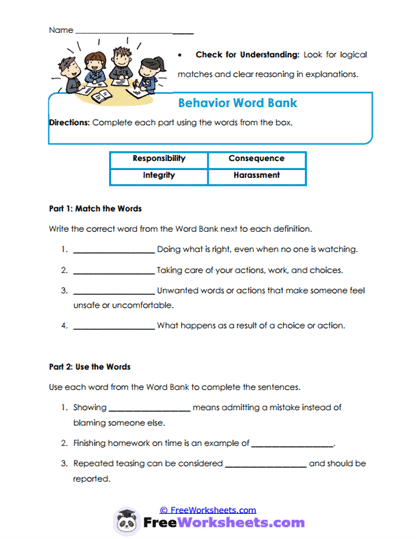 Word Bank Worksheet