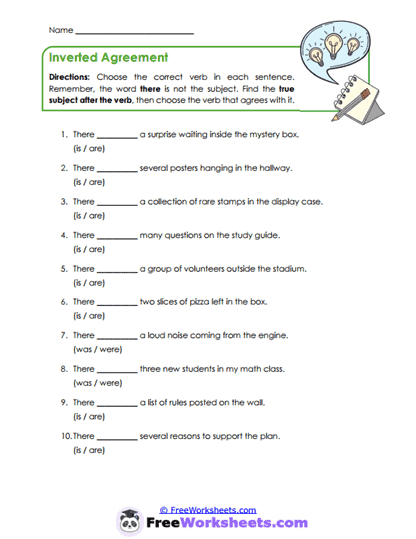 Inverted Agreement Worksheet