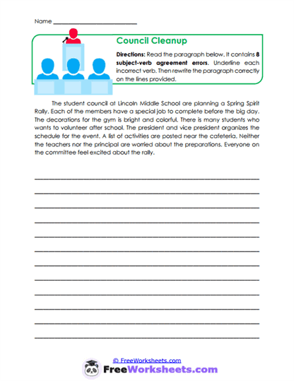 Agreement Editing Worksheet