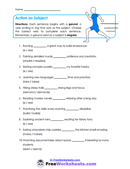 Gerund Subjects Worksheet