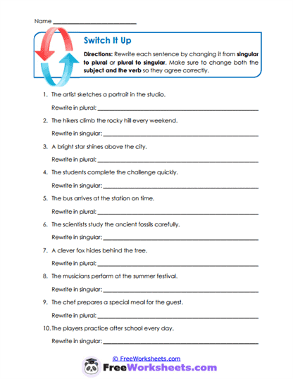 Number Switching Worksheet