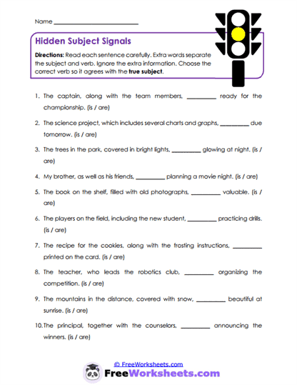 Subject Signals Worksheet