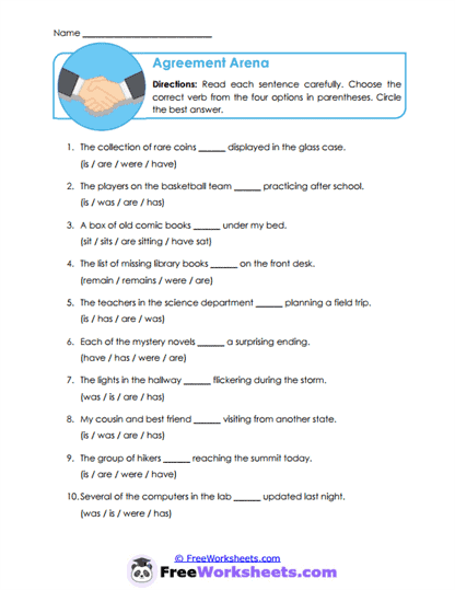 Agreement Choices Worksheet