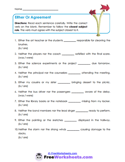 Nearest Agreement Worksheet