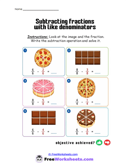 Fraction Takeaway Worksheet