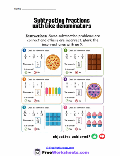 Subtracting Fractions With Like Denominators 4th Grade Worksheet Collection