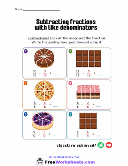 Food Fraction Subtraction Worksheet