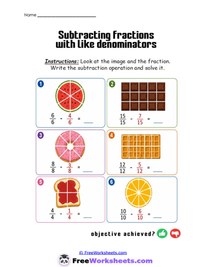 Fraction Model Minus Worksheet