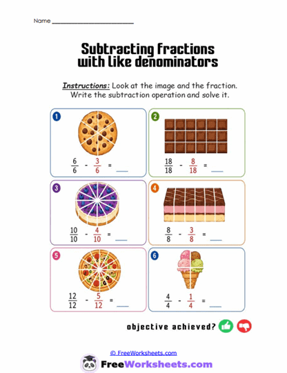 Fraction Food Minus Worksheet