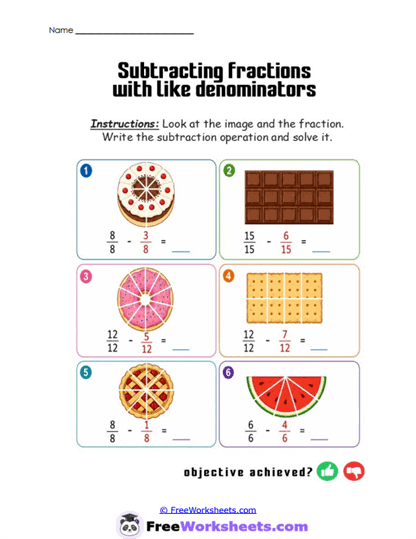 Visual Fraction Takeaway Worksheet