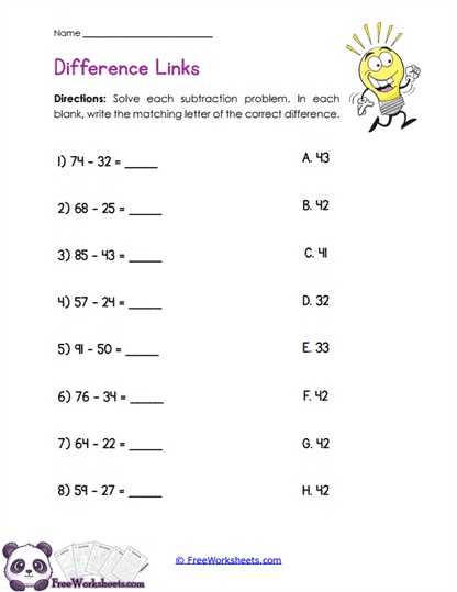 Difference Match-Up Worksheet