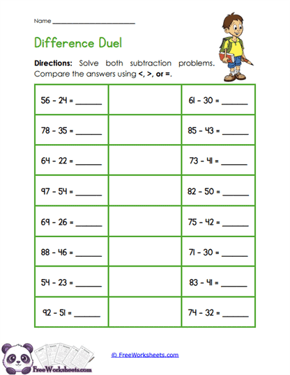 Difference Face-Off Worksheet