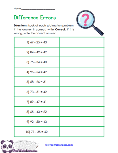 Subtraction Inspector Worksheet