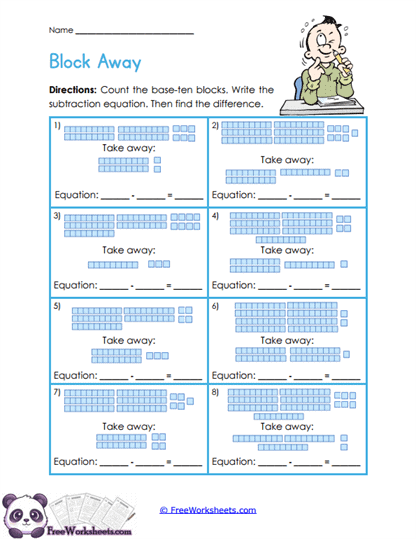 Base-Ten Takeaway Worksheet
