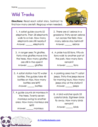 Safari Subtraction Worksheet