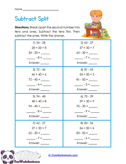 Split and Subtract Worksheet