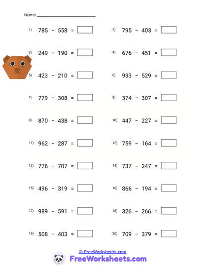 Box Answers Worksheet