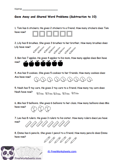Share & Subtract Worksheet