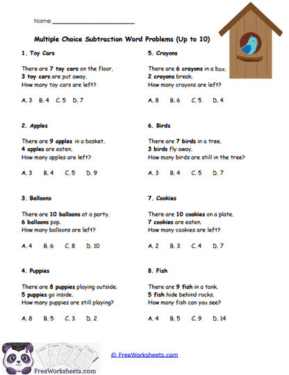 Real-Life Subtract Worksheet