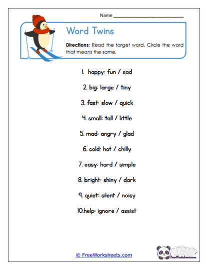 Word Twins Worksheet