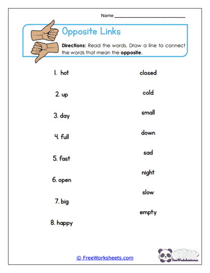 Opposite Links Worksheet