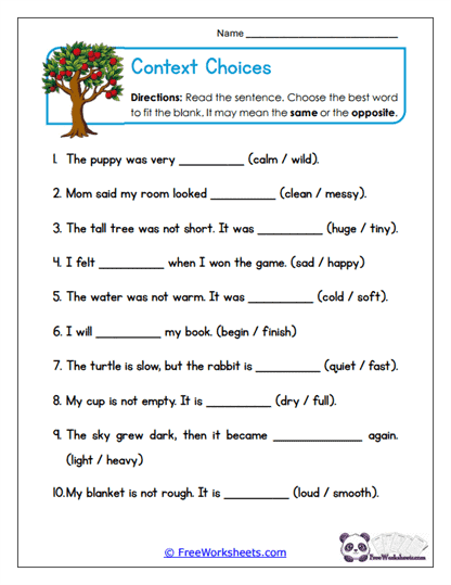 Context Choices Worksheet