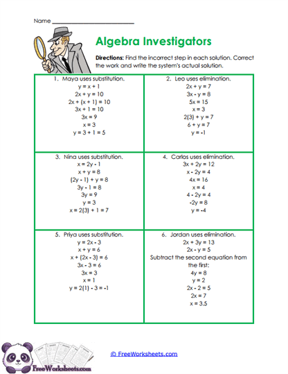 Algebra Errors Worksheet