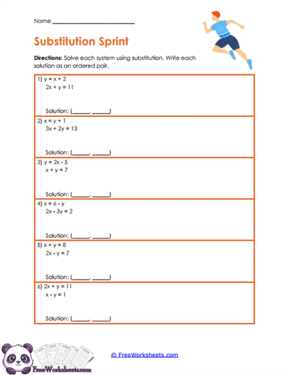 Substitution Solve Worksheet
