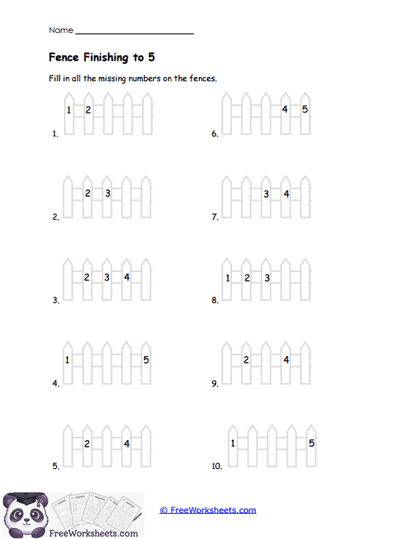 Fence Finishing to 5 Worksheet