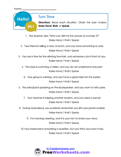 Turn Time Worksheet