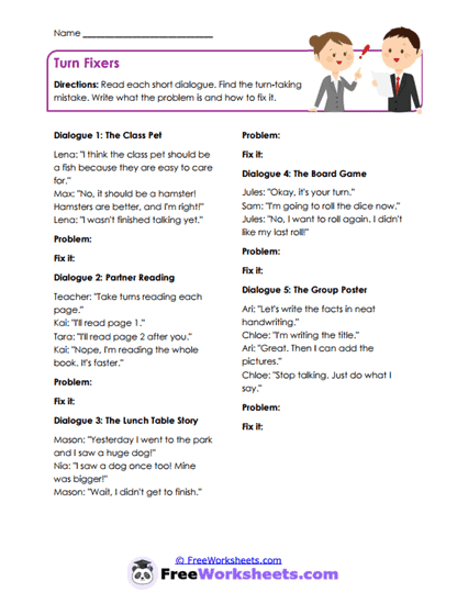 Turn Fixers Worksheet
