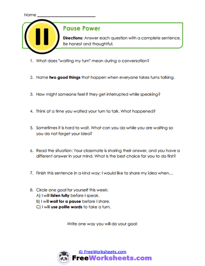 Pause Power Worksheet