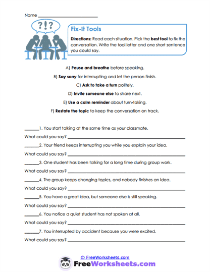 Turn Tracker Worksheet