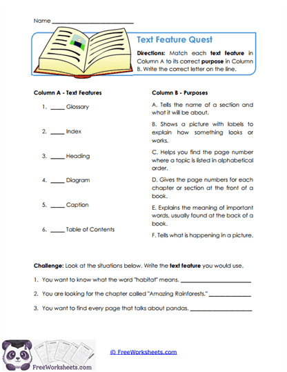Feature Match Worksheet