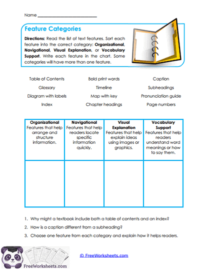 Feature Categories Worksheet