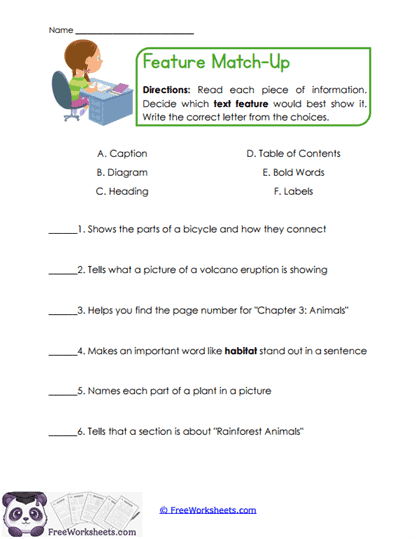 Feature Match-Up Worksheet