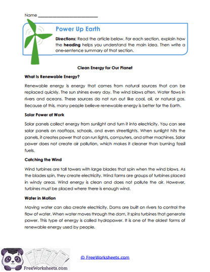 Power Up Earth Worksheet