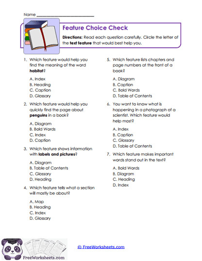 Feature Finder Worksheet