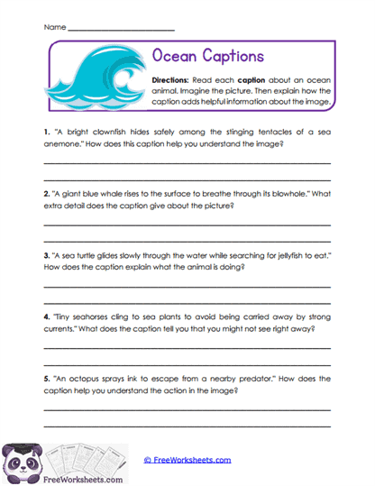 Ocean Captions Worksheet