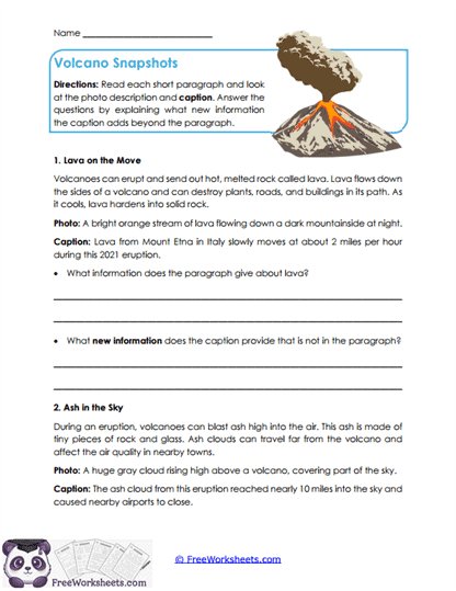 Volcano Snapshots Worksheet