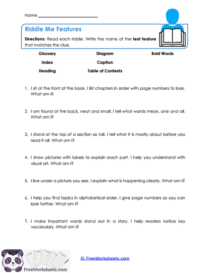 Feature Riddles Worksheet