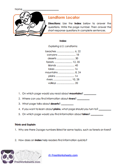 Index Detectives Worksheet