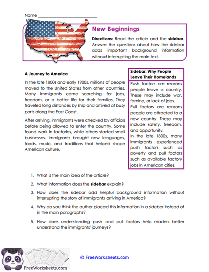 New Beginnings Worksheet