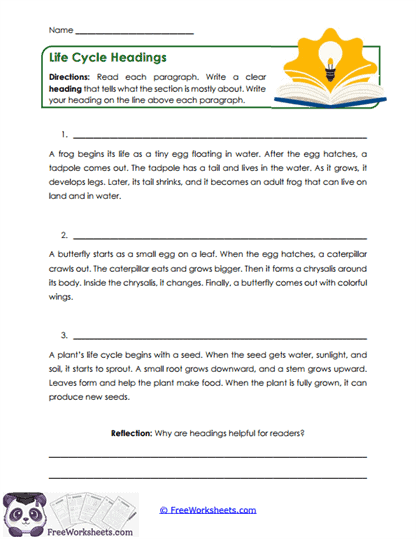Heading Helpers Worksheet