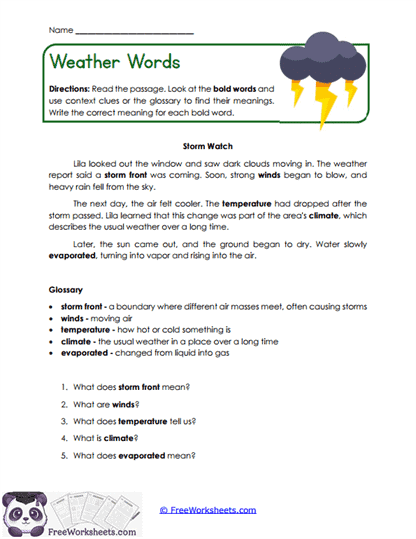 Weather Words Worksheet